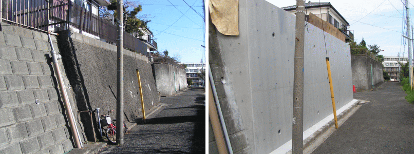 擁壁工事 車庫工事 L型擁壁 間知ブロック 地下車庫 ㈱マツケン 東京 横浜 神奈川